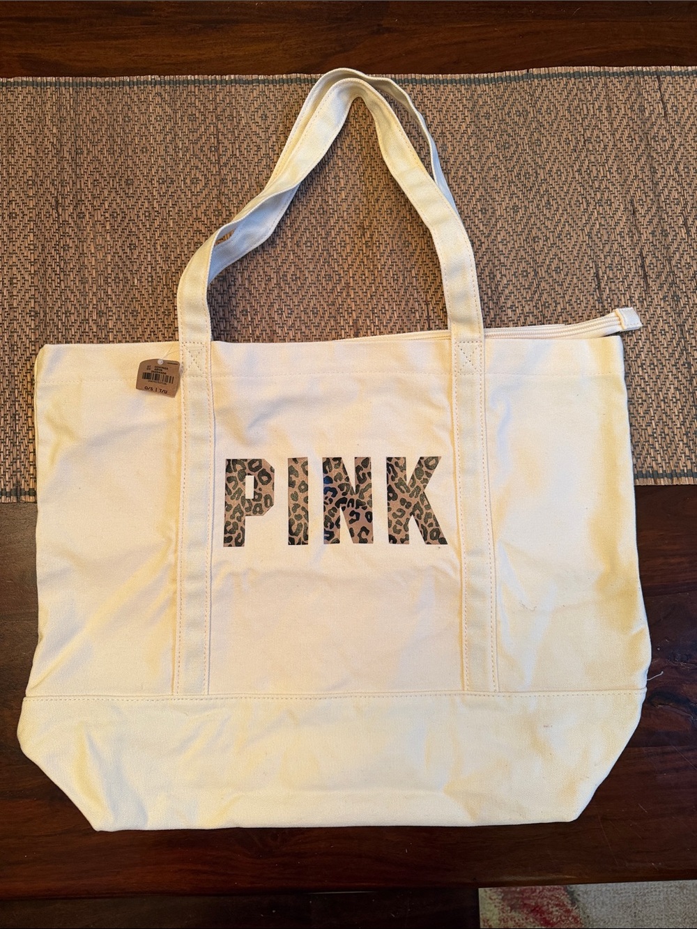 PINK Victoria's Secret Cream Tote with Leopard Logo